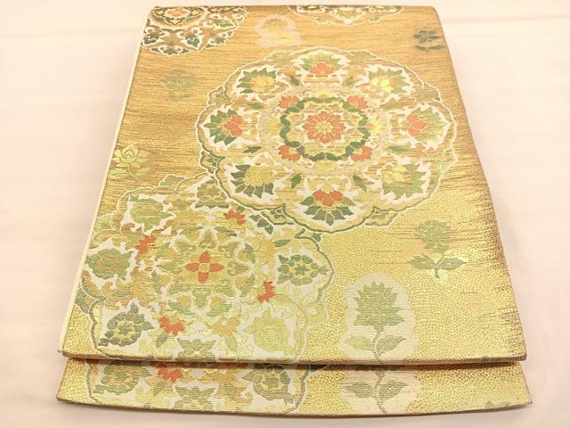 平和屋着物◎六通柄袋帯　正倉院花文　金糸　正絹　逸品　BAAU1658hv