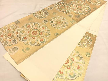 平和屋着物◎六通柄袋帯　正倉院花文　金糸　正絹　逸品　BAAU1658hv