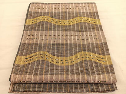 平和屋着物●太鼓柄袋帯 紬地 横段文 金糸 正絹 逸品 未使用 BAAU1870hv