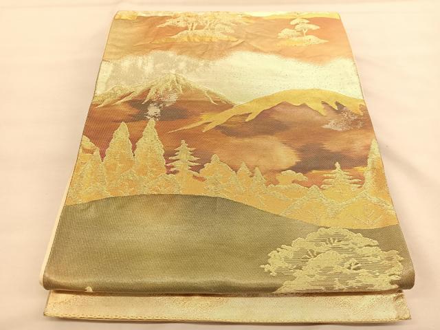 平和屋着物◎六通柄袋帯　遠山風景文　金糸　正絹　逸品　BAAU1885hv