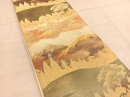 平和屋着物◎六通柄袋帯　遠山風景文　金糸　正絹　逸品　BAAU1885hv