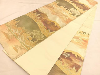 平和屋着物◎六通柄袋帯　遠山風景文　金糸　正絹　逸品　BAAU1885hv