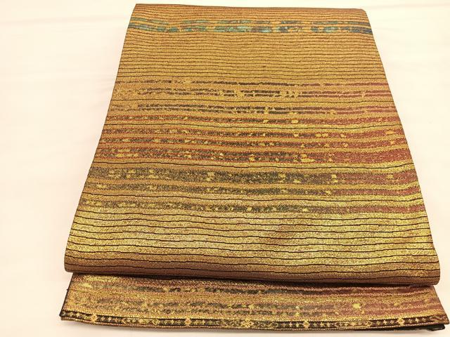 平和屋着物◎六通柄袋帯　錦麗段紋　金糸　正絹　逸品　BAAU1890hv