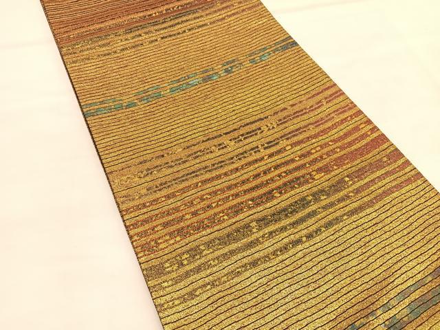 平和屋着物◎六通柄袋帯　錦麗段紋　金糸　正絹　逸品　BAAU1890hv