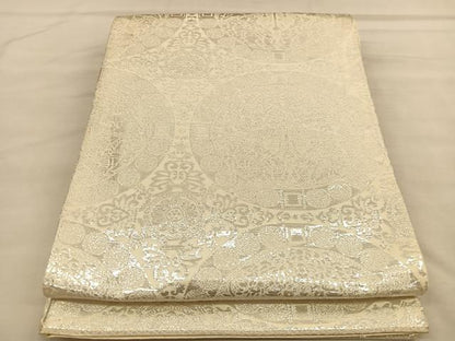 平和屋着物◎六通柄袋帯　狩猟丸文　銀糸　正絹　逸品　BAAU1901hv
