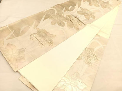 平和屋着物◎六通柄袋帯　ふくれ織　水仙　金銀糸　引箔　正絹　逸品　BAAU1931hv