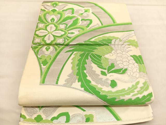 平和屋着物◎六通柄袋帯　唐織　鳳凰花文　銀糸　正絹　逸品　BAAU1934hv