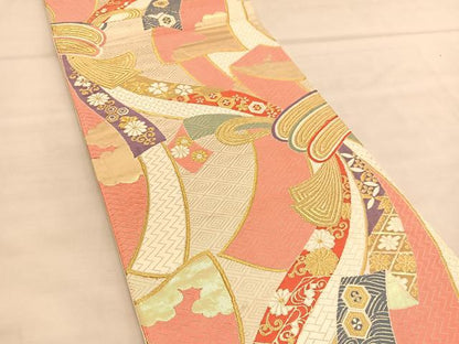 平和屋着物◎六通柄袋帯　唐織　白鳳　優美錦　金糸　正絹　逸品　BAAU1939hv
