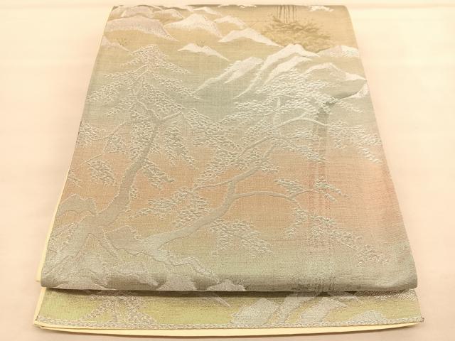 平和屋着物◎西陣 六通柄袋帯 風景文 銀糸 証紙付き 正絹 逸品 未使用 BAAU1951hv