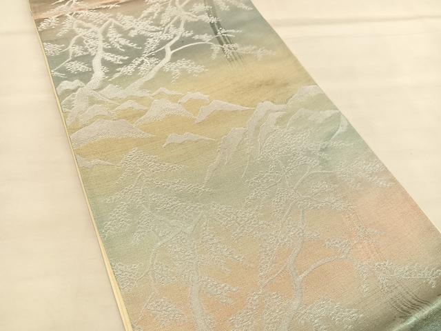 平和屋着物◎西陣 六通柄袋帯 風景文 銀糸 証紙付き 正絹 逸品 未使用 BAAU1951hv