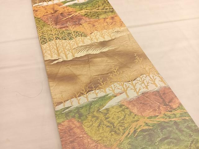 平和屋着物◎六通柄袋帯 木立風景文 金銀糸 引箔 正絹 逸品 BAAU1968hv
