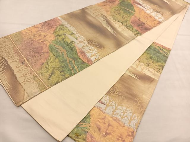 平和屋着物◎六通柄袋帯 木立風景文 金銀糸 引箔 正絹 逸品 BAAU1968hv