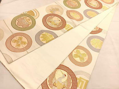 平和屋着物◎六通柄袋帯　鶴松丸文　金銀糸　正絹　逸品　BAAU1970hv