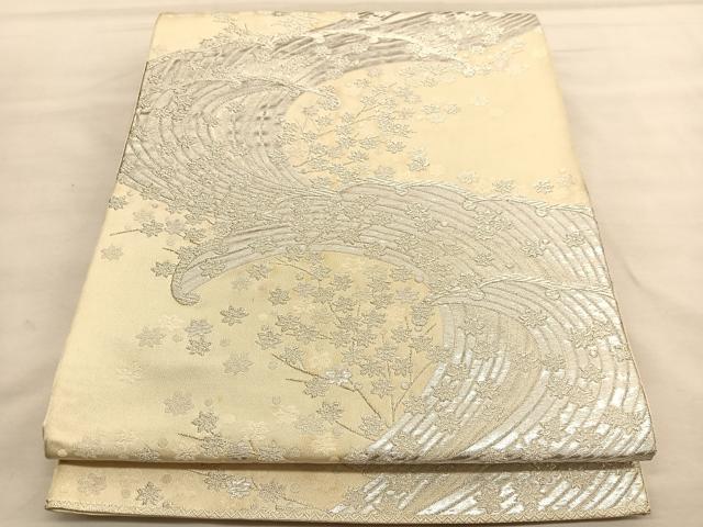平和屋着物◎六通柄袋帯 立波楓文 銀糸 正絹 逸品 BAAU1971hv
