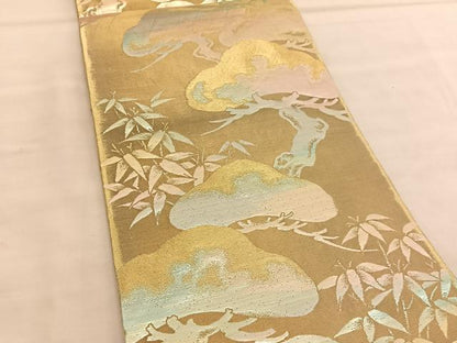 平和屋着物◎六通柄袋帯 松笹文 金糸 正絹 逸品 BAAU1978hv