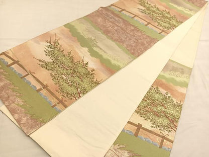 平和屋着物◎六通柄袋帯　風景文　金糸　正絹　逸品　BAAU1979hv