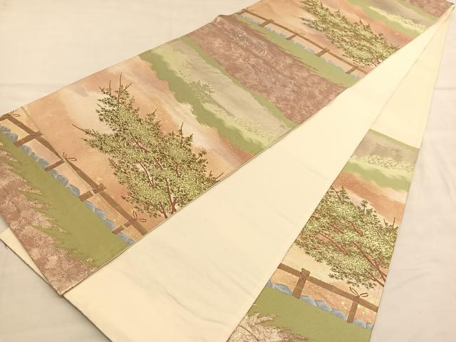 平和屋着物◎六通柄袋帯　風景文　金糸　正絹　逸品　BAAU1979hv