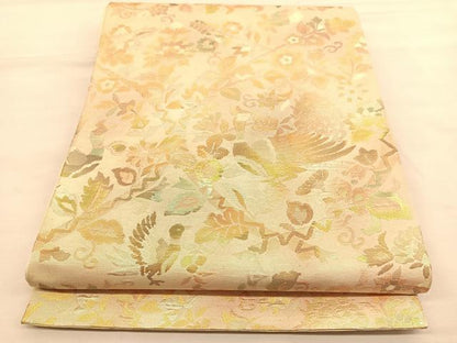平和屋着物◎六通柄袋帯 孔雀花鳥文 金糸 正絹 逸品 BAAU1980hv