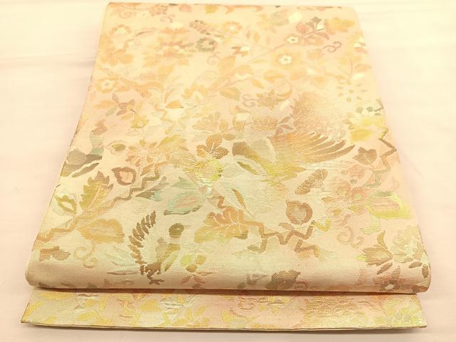 平和屋着物◎六通柄袋帯 孔雀花鳥文 金糸 正絹 逸品 BAAU1980hv