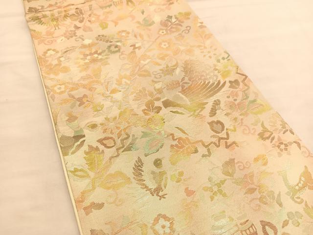 平和屋着物◎六通柄袋帯 孔雀花鳥文 金糸 正絹 逸品 BAAU1980hv