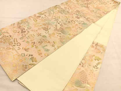 平和屋着物◎六通柄袋帯 孔雀花鳥文 金糸 正絹 逸品 BAAU1980hv