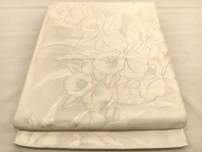 平和屋着物◎六通柄袋帯 唐織 カトレア 銀糸 正絹 逸品 BAAU1981hv