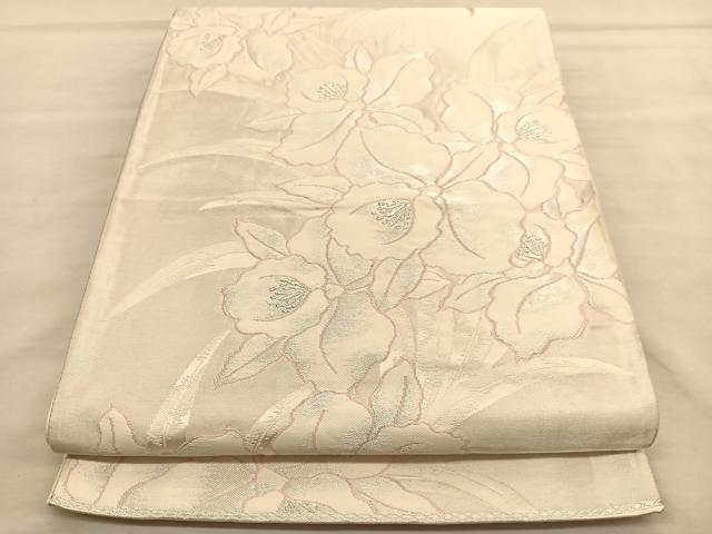 平和屋着物◎六通柄袋帯 唐織 カトレア 銀糸 正絹 逸品 BAAU1981hv