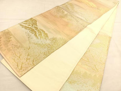 平和屋着物◎六通柄袋帯　遠山風景文　金銀糸　正絹　逸品　BAAU1989hv