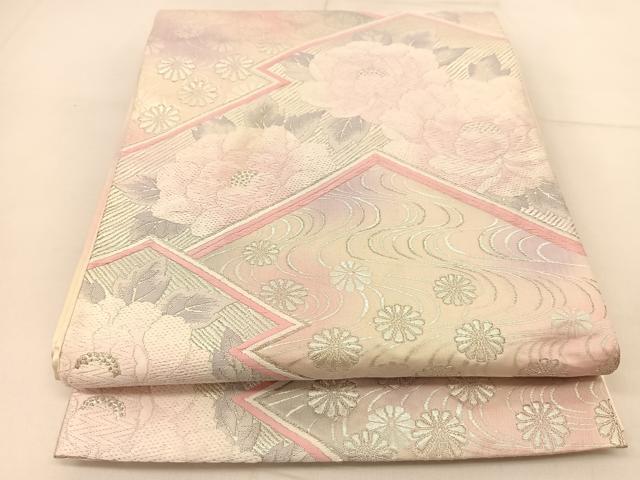 平和屋着物◎六通柄袋帯 唐織 松皮菱花文 銀糸 正絹 逸品 BAAU2001yc