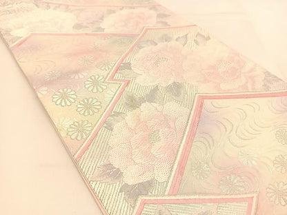 平和屋着物◎六通柄袋帯 唐織 松皮菱花文 銀糸 正絹 逸品 BAAU2001yc