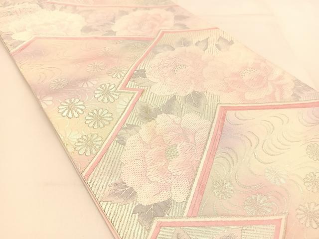 平和屋着物◎六通柄袋帯 唐織 松皮菱花文 銀糸 正絹 逸品 BAAU2001yc