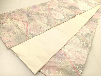 平和屋着物◎六通柄袋帯 唐織 松皮菱花文 銀糸 正絹 逸品 BAAU2001yc