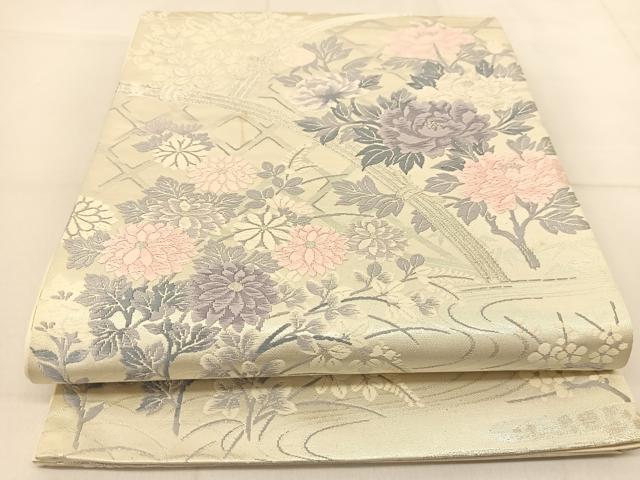 平和屋着物◎六通柄袋帯 唐織 間垣秋草文 銀糸 正絹 逸品 BAAU2002yc