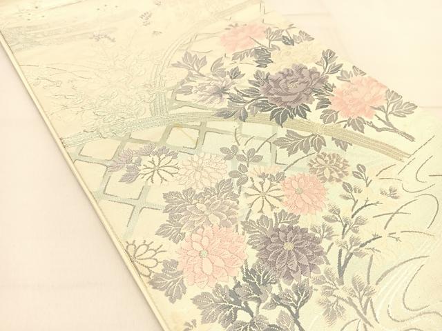 平和屋着物◎六通柄袋帯 唐織 間垣秋草文 銀糸 正絹 逸品 BAAU2002yc