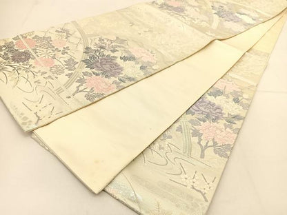平和屋着物◎六通柄袋帯 唐織 間垣秋草文 銀糸 正絹 逸品 BAAU2002yc