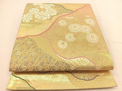 平和屋着物◎六通柄袋帯 唐織 吉祥花文 金糸 正絹 逸品 BAAU2004yc