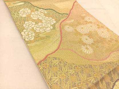 平和屋着物◎六通柄袋帯 唐織 吉祥花文 金糸 正絹 逸品 BAAU2004yc
