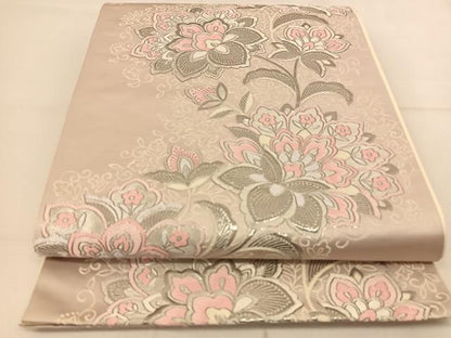 平和屋着物◎六通柄袋帯　唐織　更紗花文　銀糸　正絹　逸品　BAAU2005yc