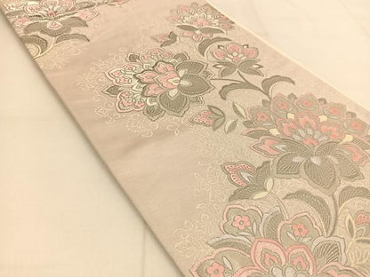 平和屋着物◎六通柄袋帯　唐織　更紗花文　銀糸　正絹　逸品　BAAU2005yc