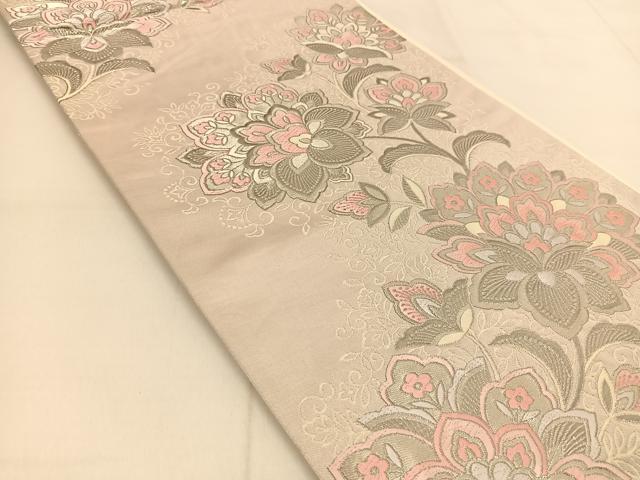 平和屋着物◎六通柄袋帯　唐織　更紗花文　銀糸　正絹　逸品　BAAU2005yc