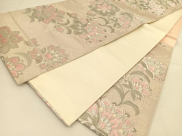 平和屋着物◎六通柄袋帯　唐織　更紗花文　銀糸　正絹　逸品　BAAU2005yc