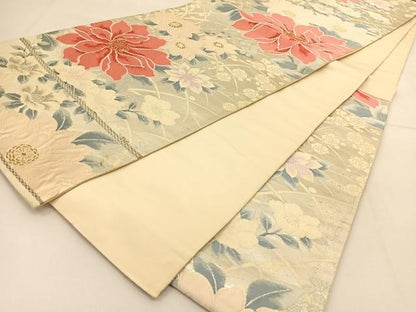 平和屋着物◎六通柄袋帯 唐織 草花文 金銀糸 正絹 逸品 BAAU2009yc