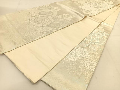 平和屋着物◎六通柄袋帯 唐織 美保姿 鼓花文 銀糸 正絹 逸品 BAAU2010yc