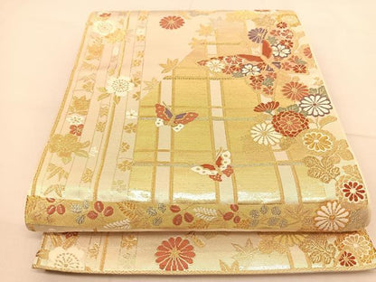 平和屋着物◎六通柄袋帯 唐織 花蝶文 金銀糸 正絹 逸品 BAAU2011yc