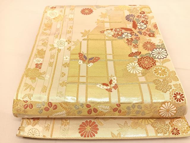 平和屋着物◎六通柄袋帯 唐織 花蝶文 金銀糸 正絹 逸品 BAAU2011yc