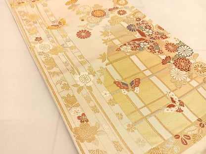 平和屋着物◎六通柄袋帯 唐織 花蝶文 金銀糸 正絹 逸品 BAAU2011yc