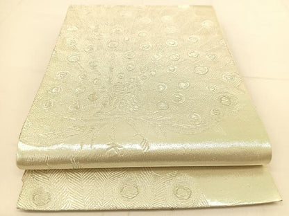 平和屋着物◎六通柄袋帯 孔雀文 銀糸 正絹 逸品 BAAU2013yc