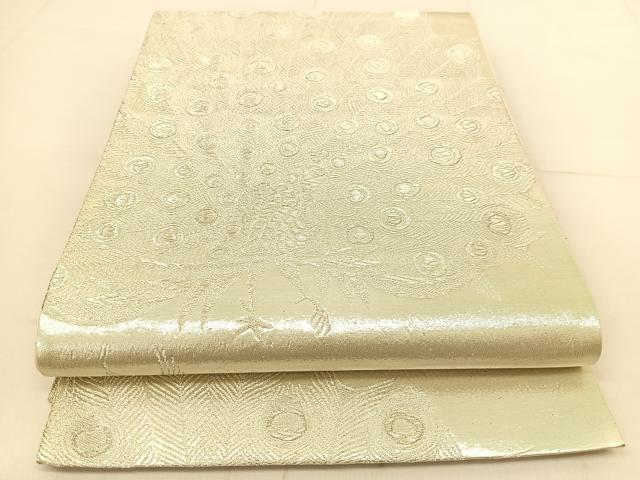 平和屋着物◎六通柄袋帯 孔雀文 銀糸 正絹 逸品 BAAU2013yc