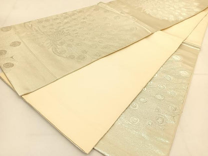 平和屋着物◎六通柄袋帯 孔雀文 銀糸 正絹 逸品 BAAU2013yc