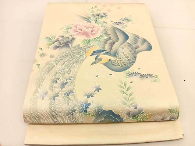 平和屋着物◎太鼓柄袋帯 鳳凰花文 銀通し地 正絹 逸品 BAAU2018yc